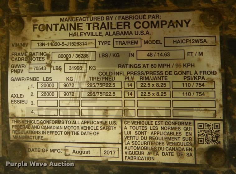 image for item DO1594 2018 Fontaine HAICF12WSA  flatbed trailer