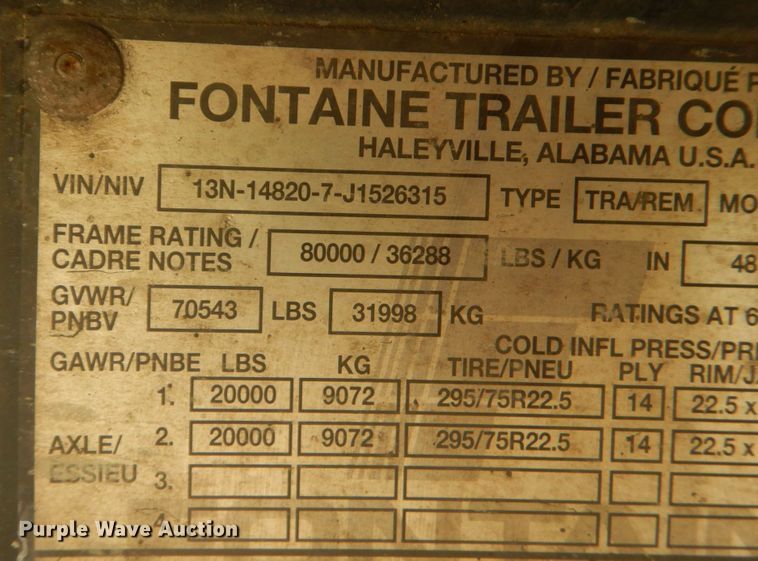 image for item DO1595 2018 Fontaine HAICF12WSA  flatbed trailer