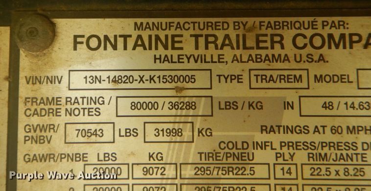 image for item DO1597 2019 Fontaine HAICF12WSA  flatbed trailer