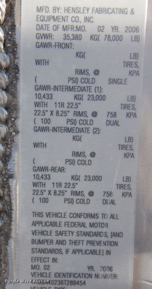 image for item DP0396 2006 Hensley  feed delivery trailer