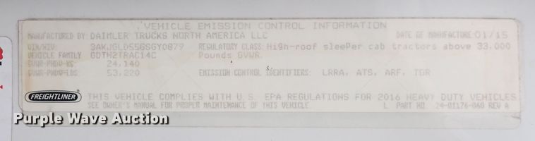 image for item DQ2976 2016 Freightliner Cascadia Evolution  semi truck