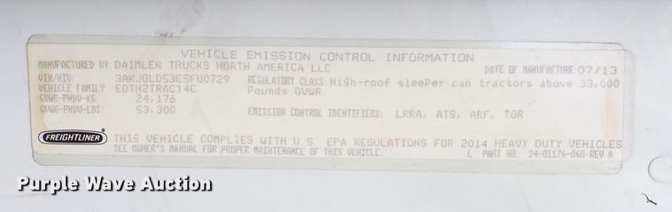 image for item DQ2977 2014 Freightliner Cascadia Evolution  semi truck