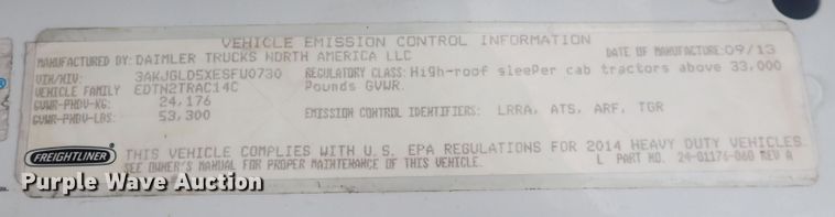 image for item DQ2979 2014 Freightliner Cascadia Evolution  semi truck