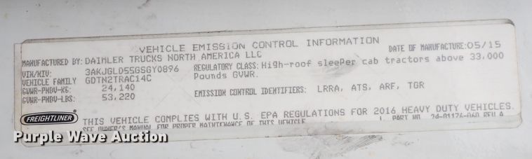 image for item DQ2980 2016 Freightliner Cascadia Evolution  semi truck