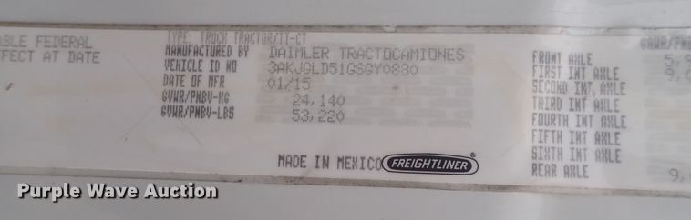 image for item DQ2982 2016 Freightliner Cascadia Evolution  semi truck