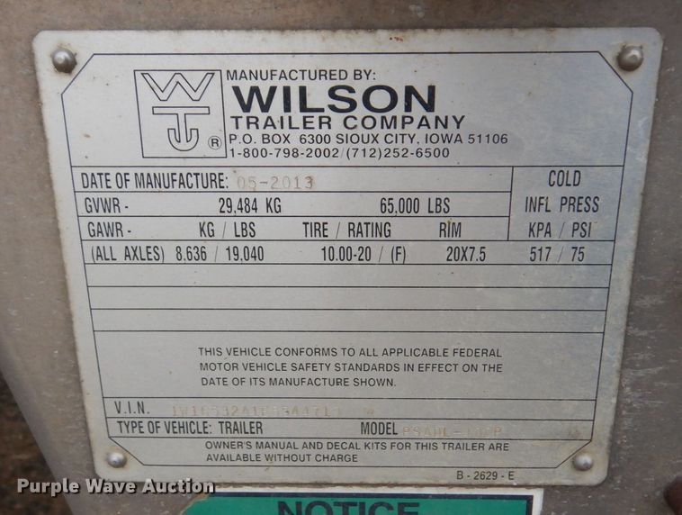 image for item DQ7257 2014 Wilson Trailers PSADL-400P  livestock trailer