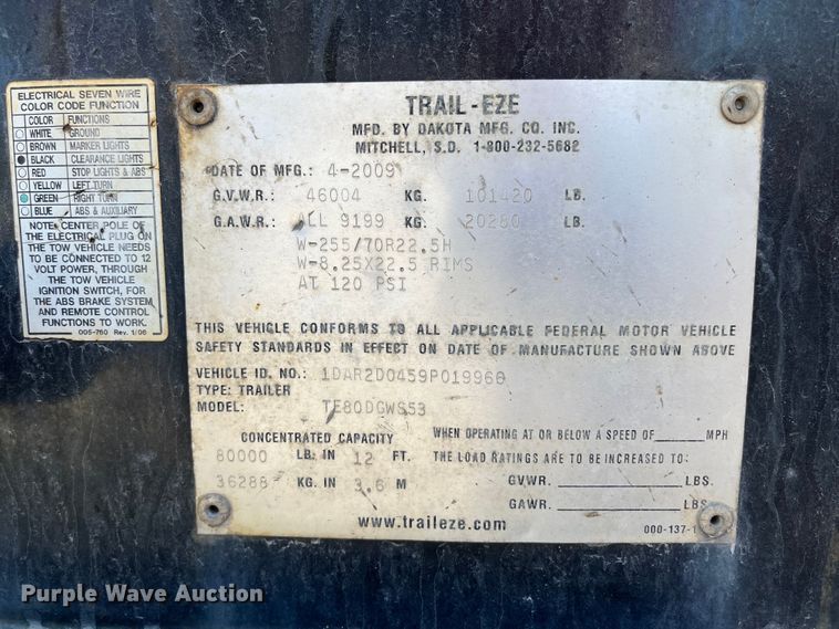 image for item DR7265 2009 Trail-Eze TE80DGWS53  lowboy equipment trailer