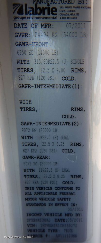 image for item DS8237 2012 International WorkStar 7400  refuse truck