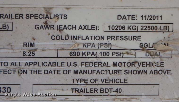 image for item HF9387 2012 Construction Trailer Specialists BDT-40  bottom dump trailer