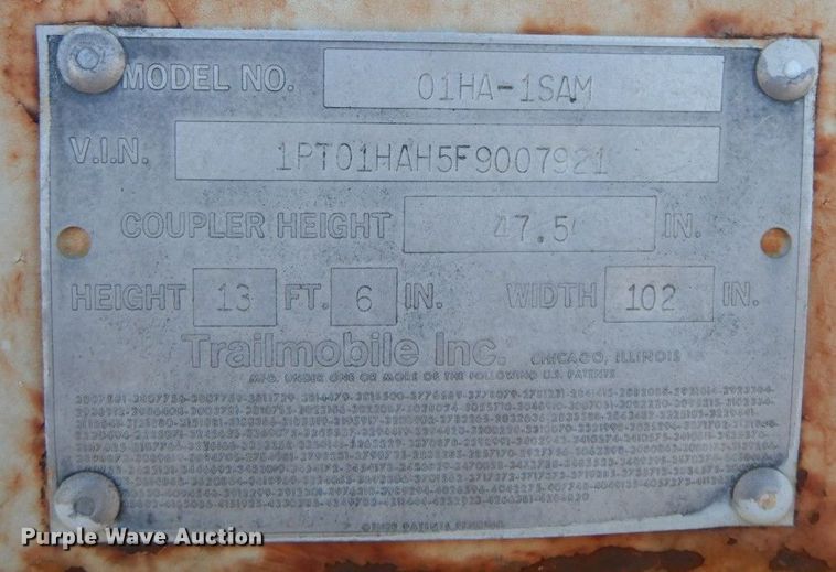 image for item HF9408 1985 Trailmobile 01HA-1SAM  dry van trailer