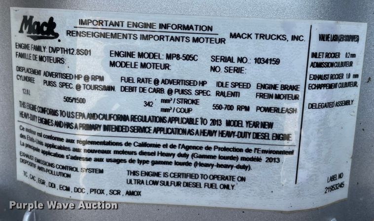 image for item JC9925 2014 Mack CHU613  semi truck