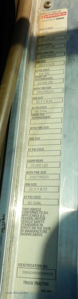 image for item JJ9658 2016 Kenworth T660  semi truck