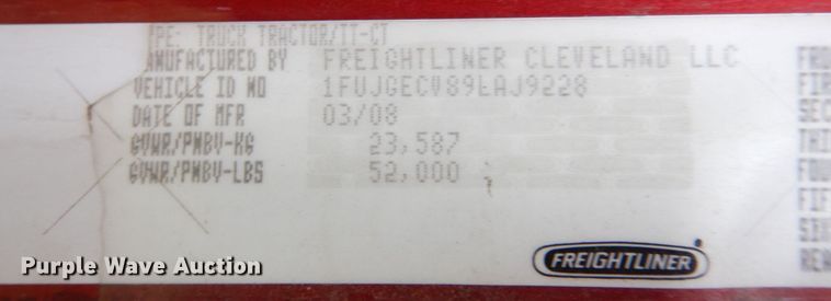 image for item JL9882 2009 Freightliner Cascadia  semi truck