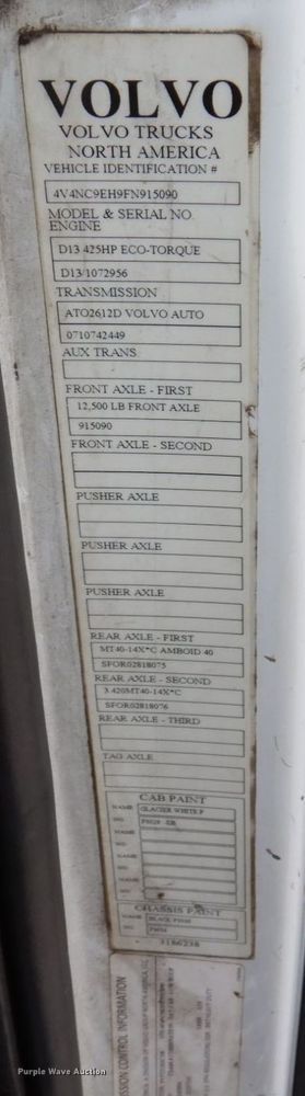 image for item JL9885 2015 Volvo VN  semi truck