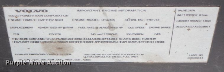 image for item JL9886 2017 Volvo VN  semi truck