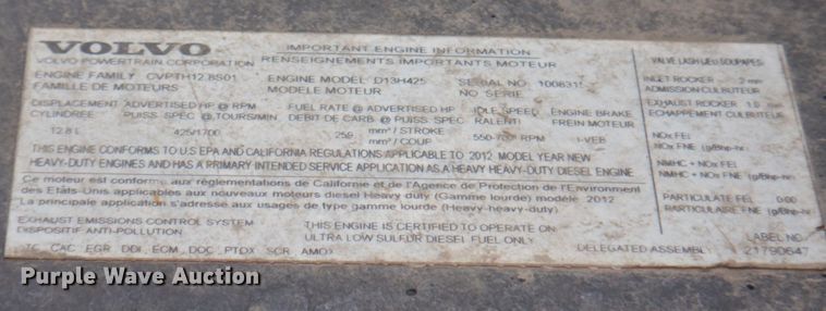 image for item JL9887 2013 Volvo VN  semi truck