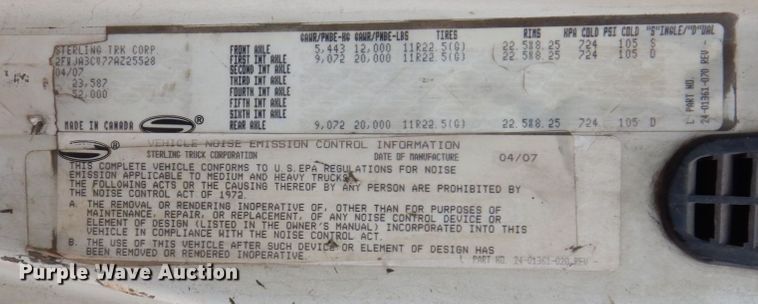 image for item JL9889 2007 Sterling A-Line  semi truck