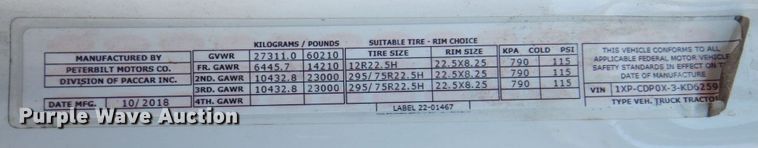 image for item JL9912 2019 Peterbilt 567  semi truck