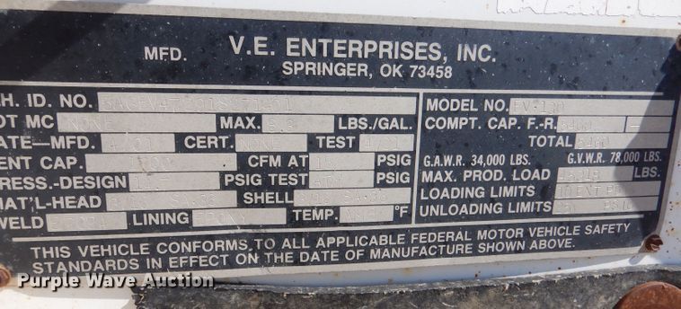 image for item LU9609 2001 Eagle EV-130  tank trailer