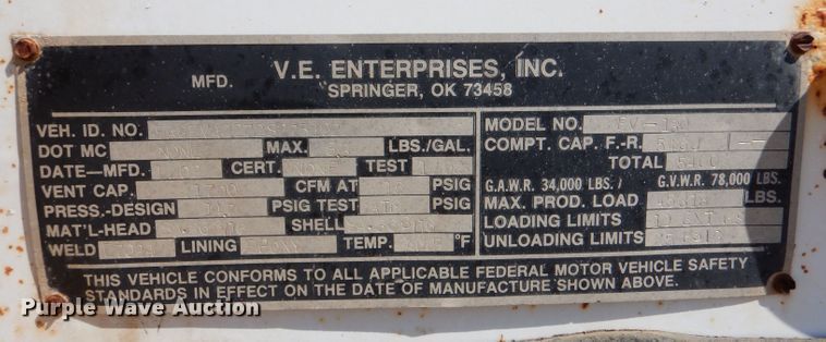 image for item LU9610 2002 Eagle EV-130  tank trailer