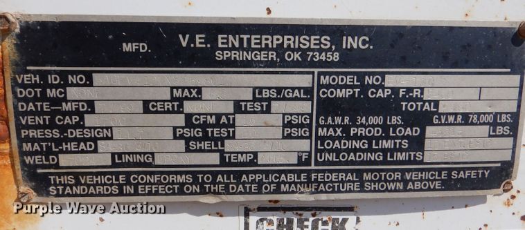 image for item LU9611 1999 Eagle EV-130  tank trailer