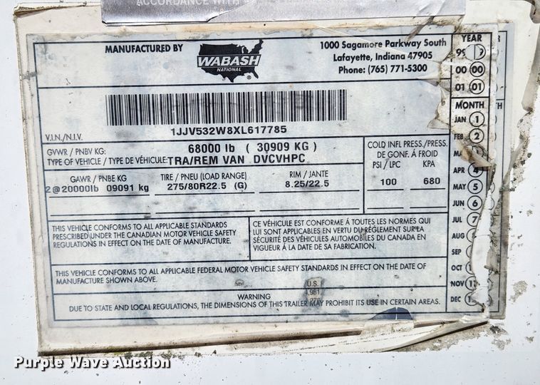 image for item MK9375 1999 Wabash dry van trailer