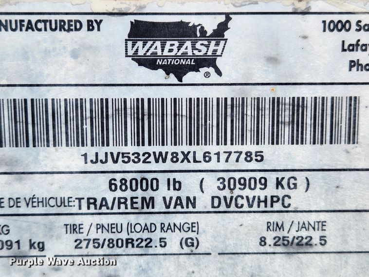 image for item MK9375 1999 Wabash dry van trailer