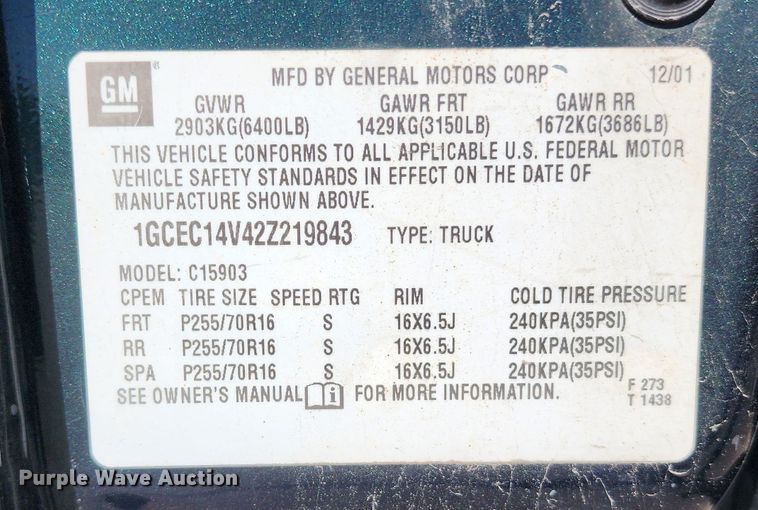 image for item DC6185 2002 Chevrolet Silverado 1500  pickup truck