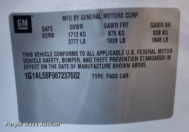 image for item DC6186 2008 Chevrolet Cobalt LT