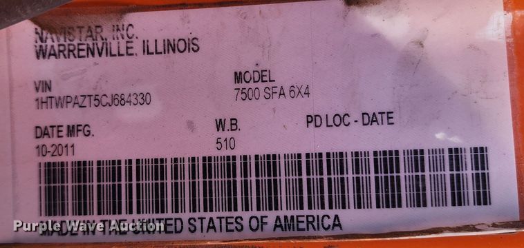 image for item DC6198 2012 International 7500  dump truck