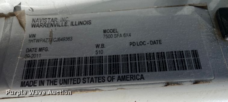 image for item DC6202 2012 International WorkStar 7500  dump truck