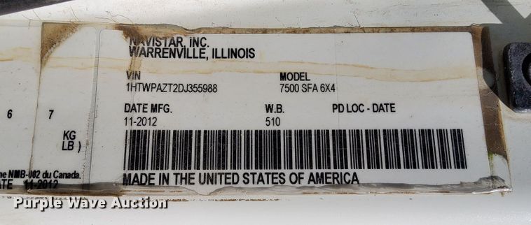 image for item DC6203 2013 International WorkStar 7500  dump truck