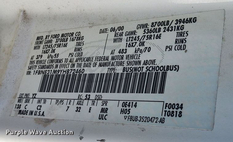 image for item DC6222 2000 Ford E350 Super Duty XL  van