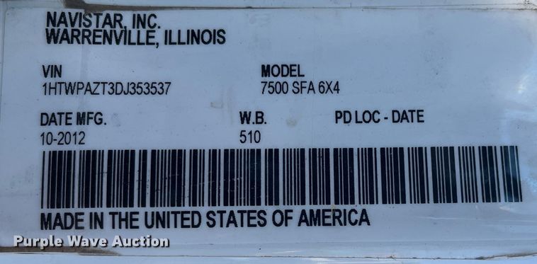 image for item DC6224 2013 International WorkStar 7500  dump truck