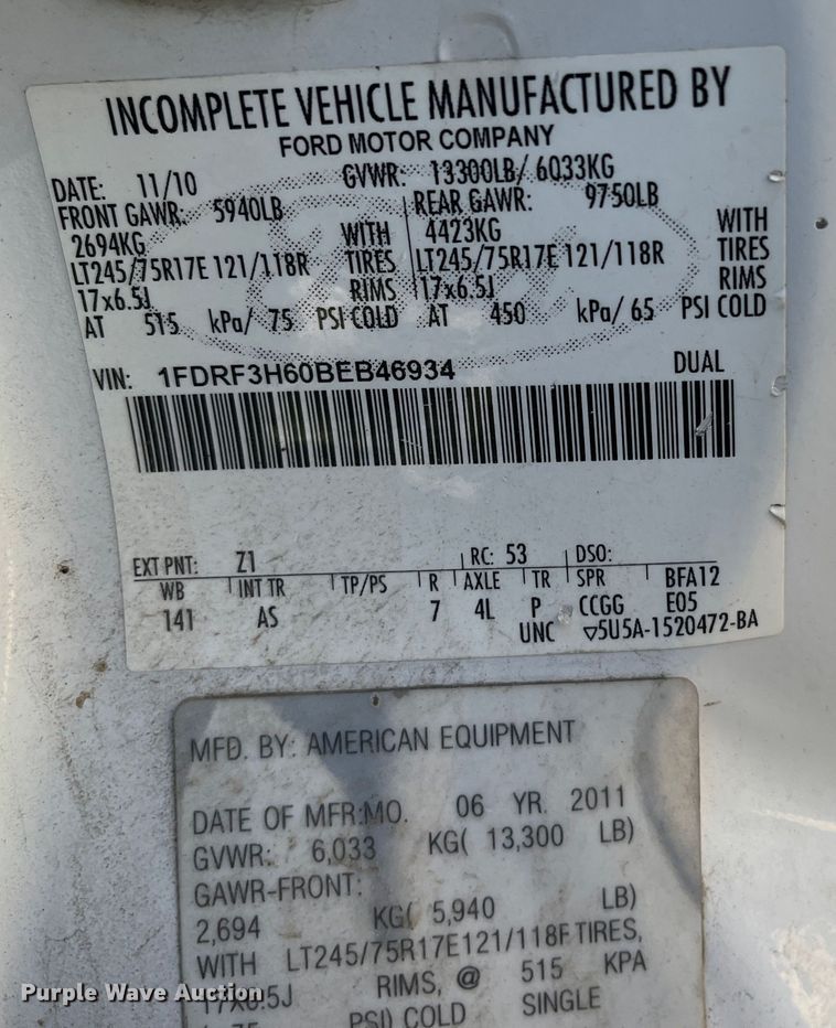 image for item DC6225 2011 Ford F350 Super Duty XL  dump bed pickup truck