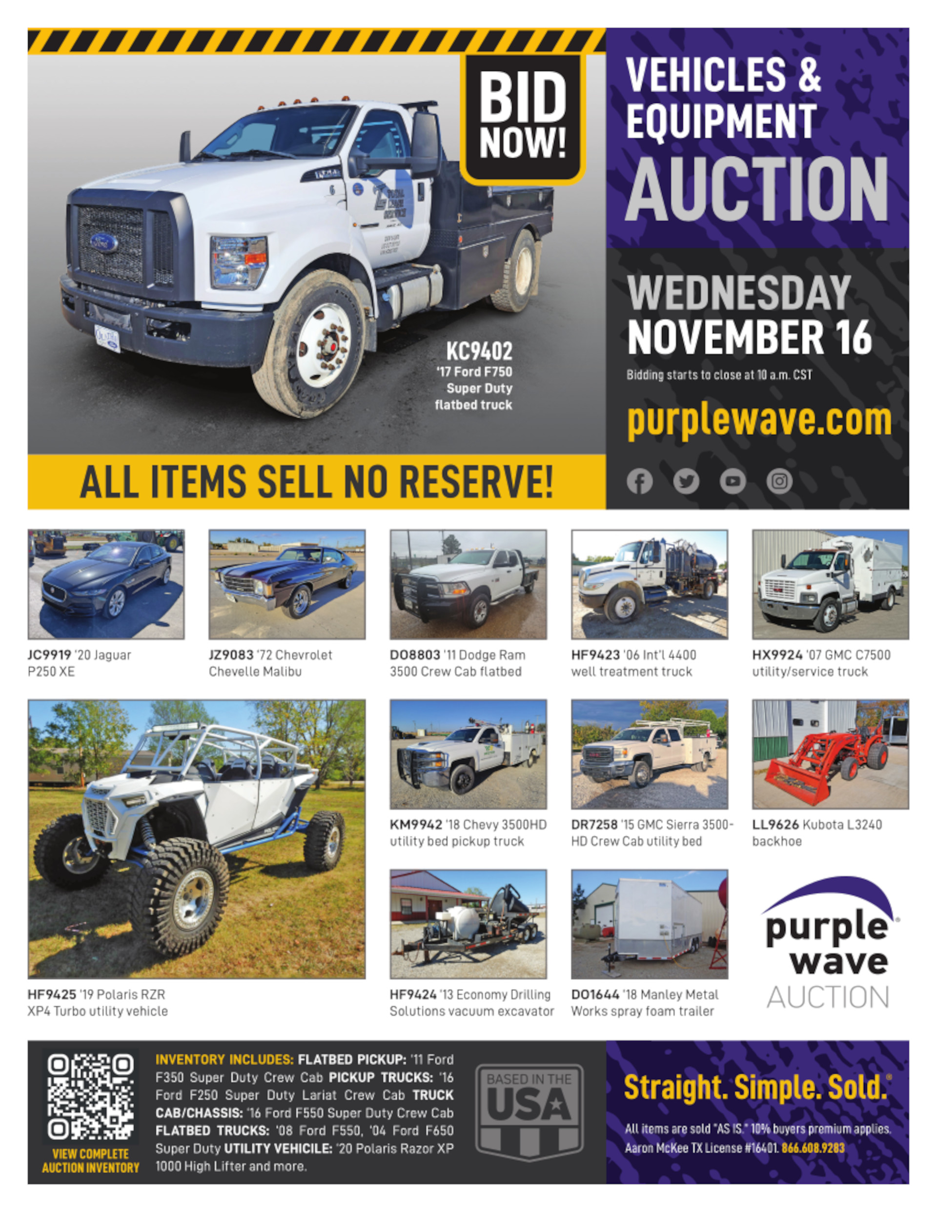 SOLD! Vehicles and Equipment Auction Items Sold 11162022 Purple