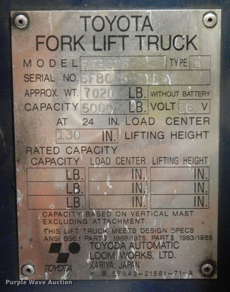 image for item DI6781 Toyota 5FBC25  forklift