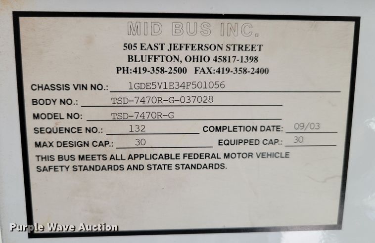 image for item DM8072 2004 GMC C5500  school bus