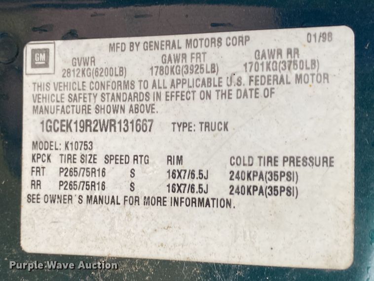 image for item DN8012 1998 Chevrolet K1500  Ext. Cab pickup truck