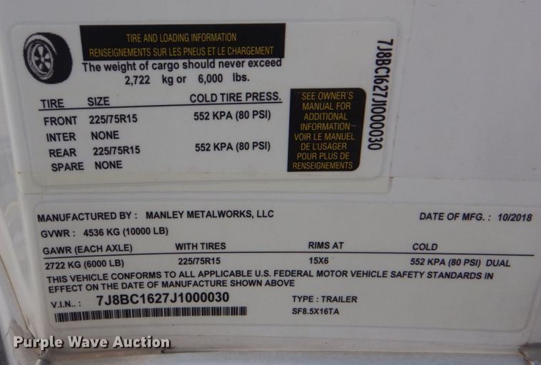 image for item DO1644 2018 Manley Metal Works  spray foam trailer