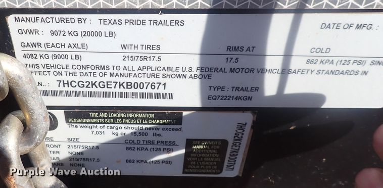 image for item DQ3017 2019 Texas Pride  equipment trailer