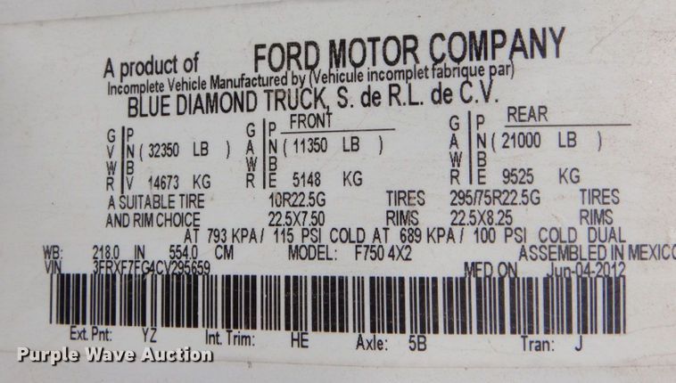 image for item DR2070 2012 Ford F750 Super Duty  flatbed truck
