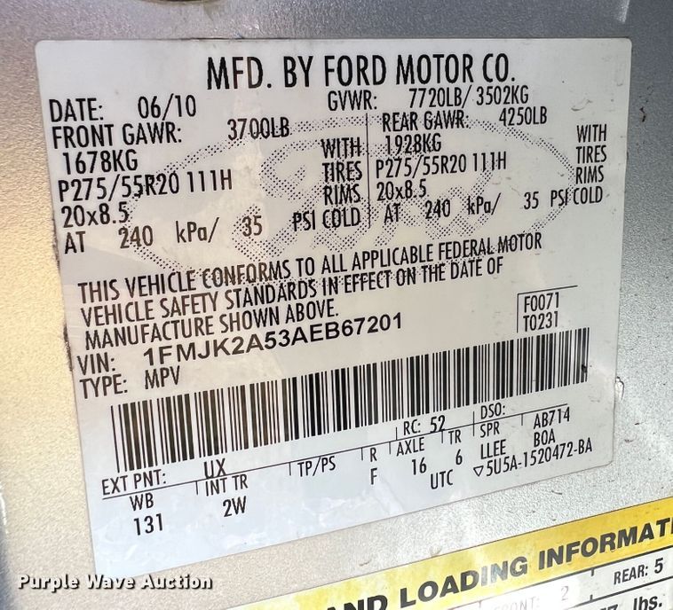 image for item HX9992 2010 Ford Expedition EL Limited  SUV