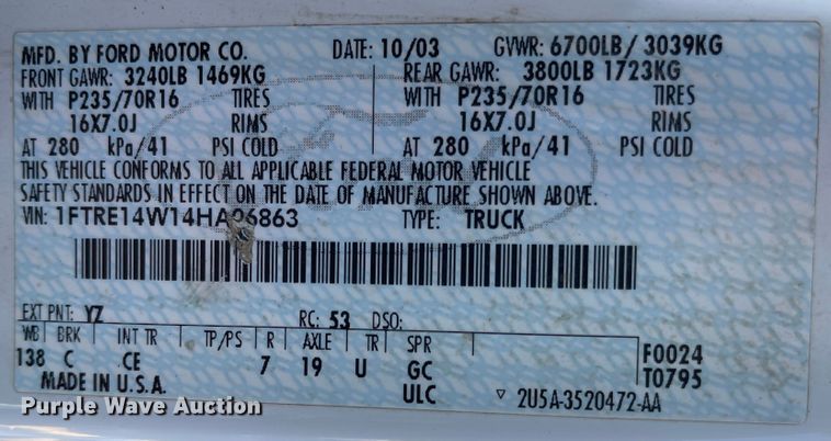 image for item JD9214 2004 Ford E150  van