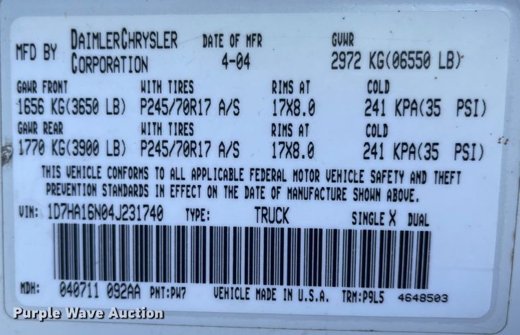 image for item JD9219 2004 Dodge Ram 1500  pickup truck