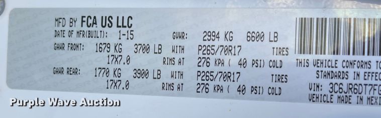 image for item JD9221 2015 Dodge Ram 1500  pickup truck