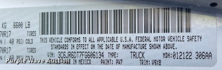 image for item JD9221 2015 Dodge Ram 1500  pickup truck