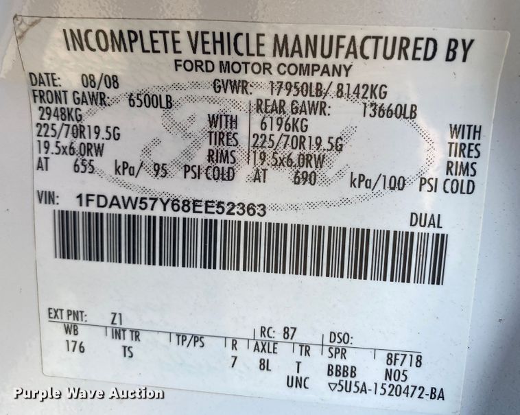 image for item JW9377 2008 Ford F550  flatbed truck