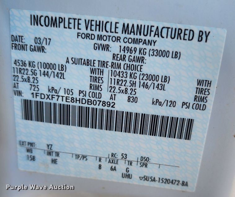 image for item KC9402 2017 Ford F750 Super Duty  flatbed truck