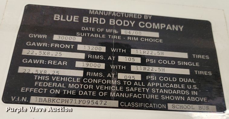 image for item KH9192 2001 Blue Bird  school bus